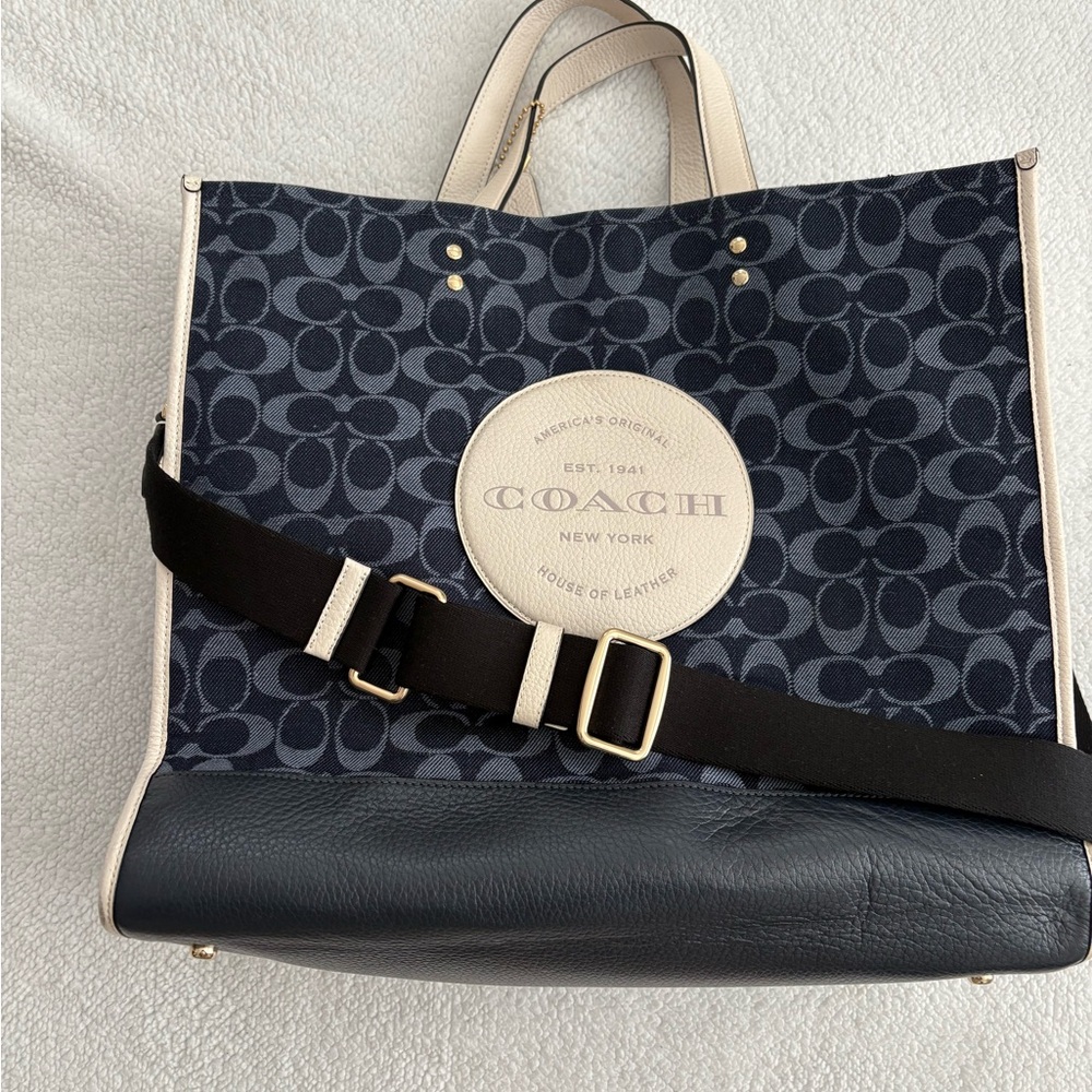 Coach Dark Blue and Cream Signature Tote